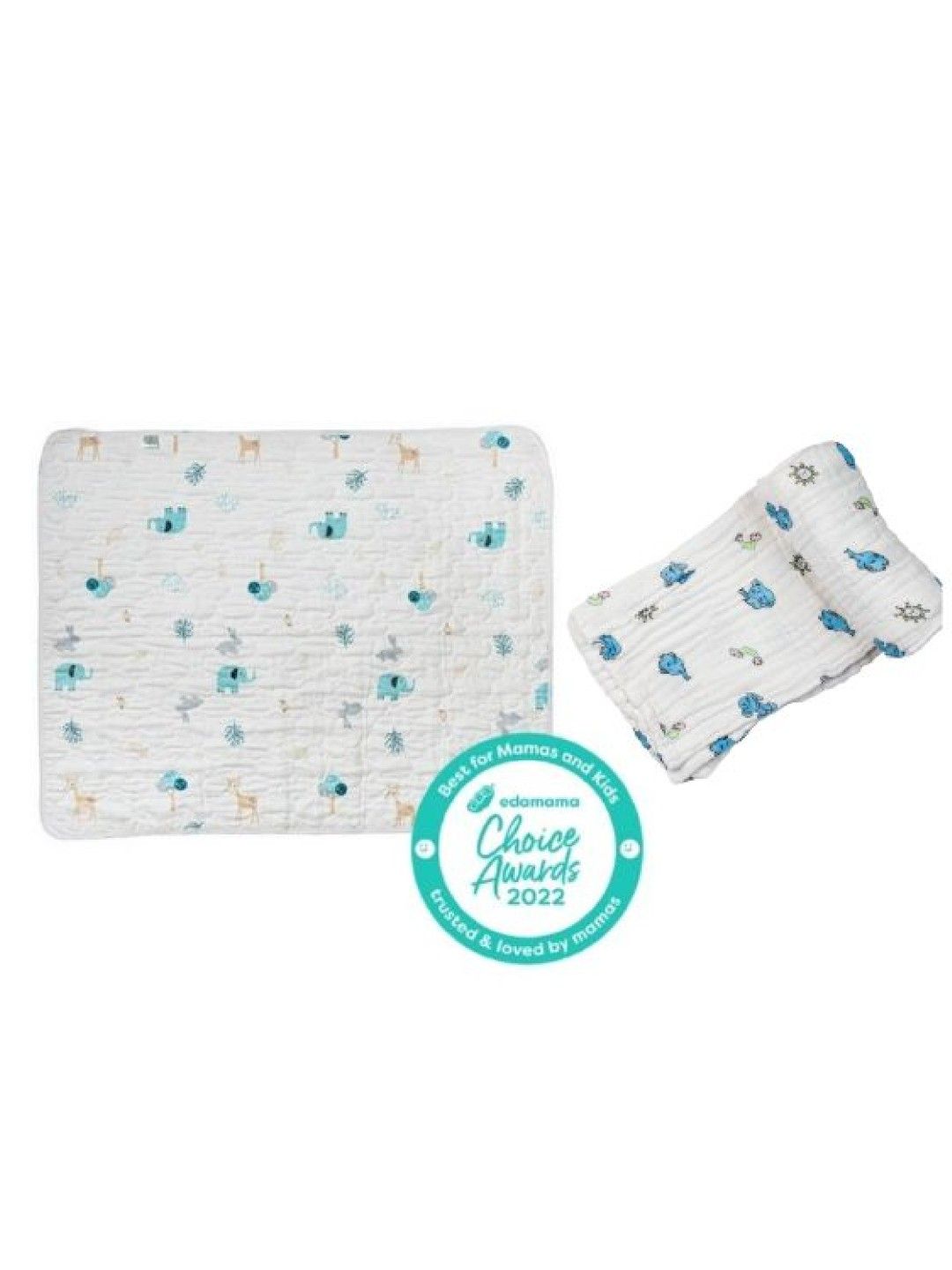 Swaddies PH [Bundle] Elephants Original Bedmat + Multi-purpose Muslin Cloth (Blue Elephants) (No Color- Image 1)