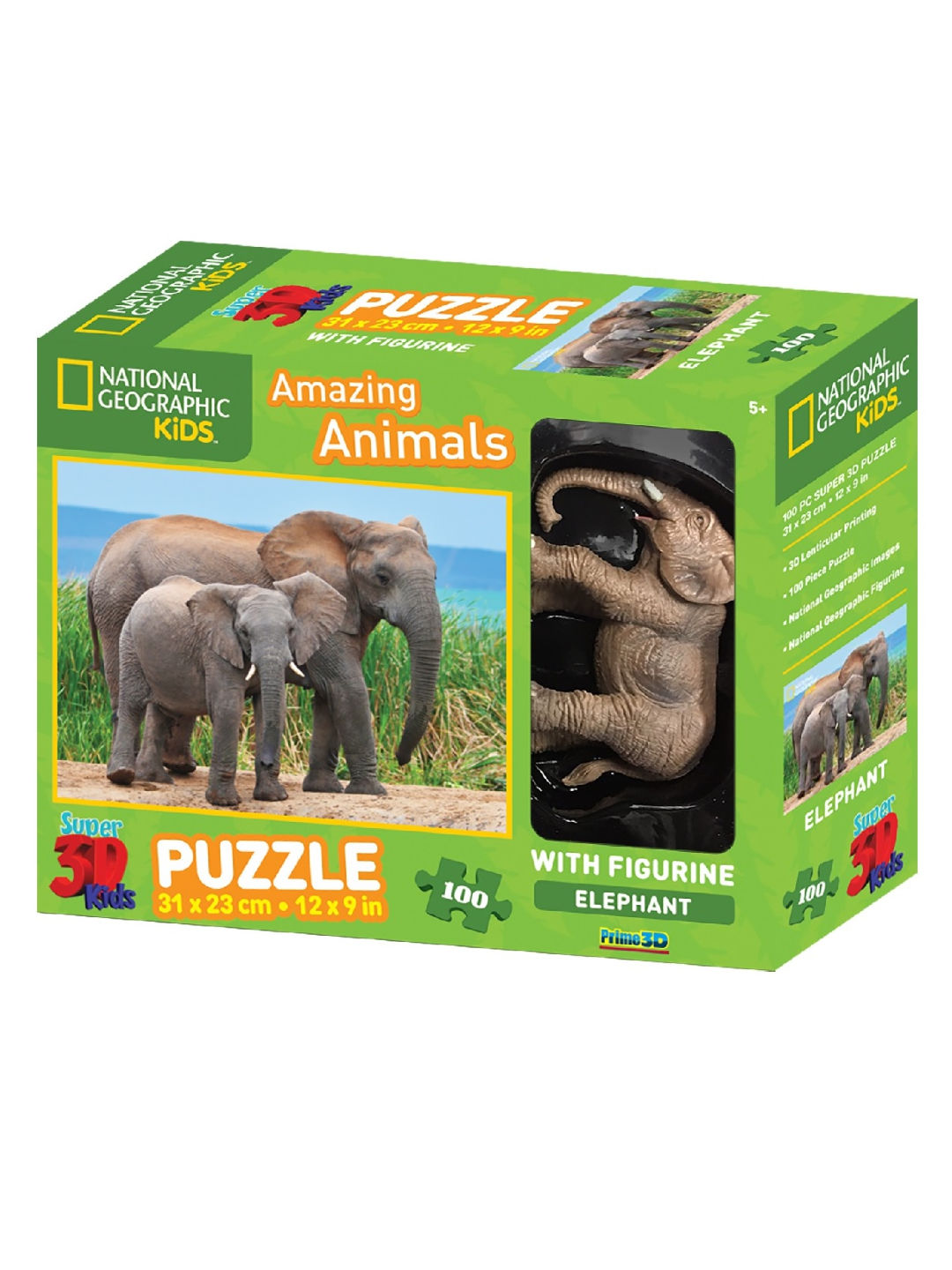 National Geographic Elephants 100pc 3D Puzzle (with Figurine) (No Color- Image 1)