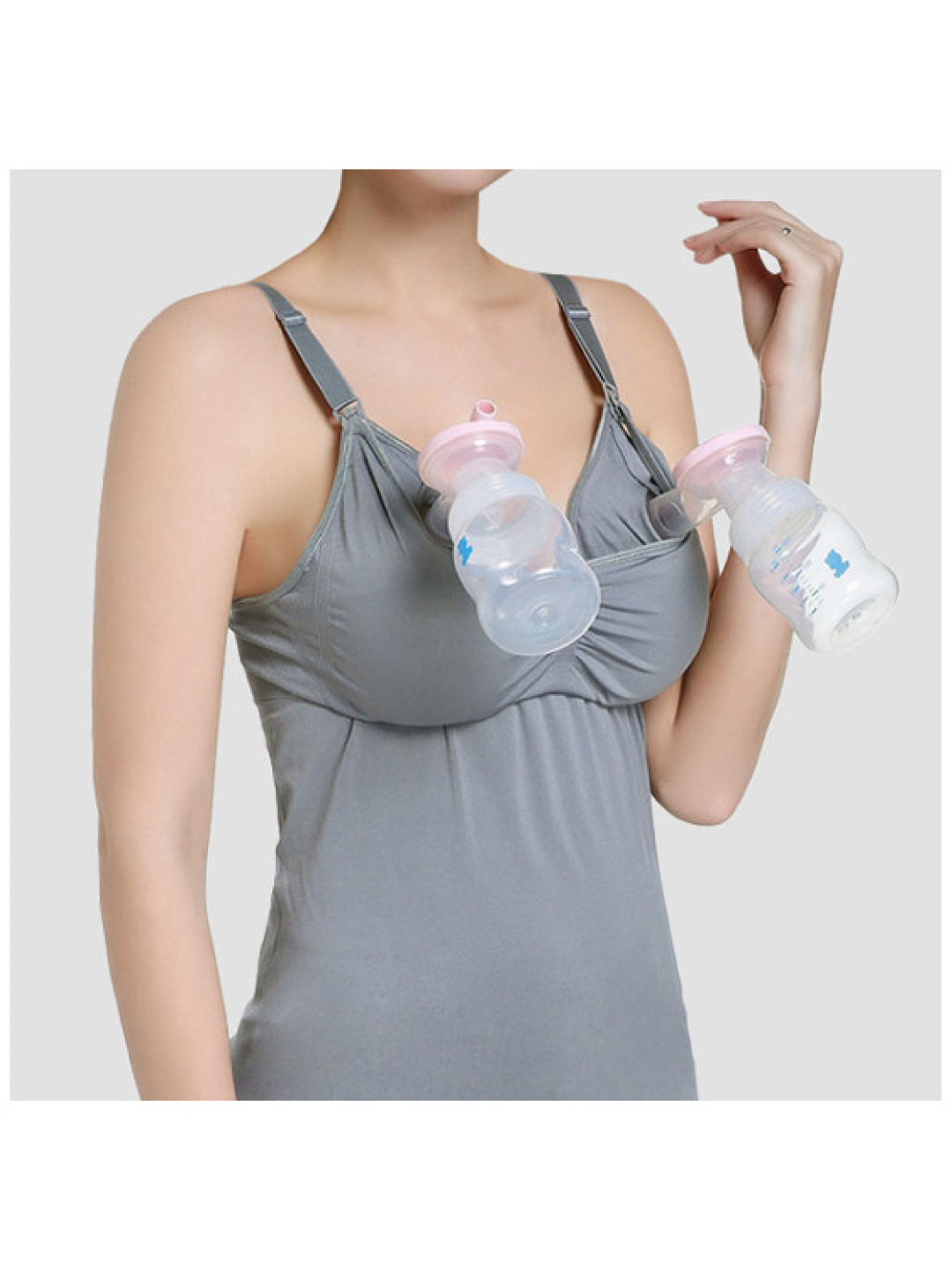 Bosom Buds Eliza Hands-Free Pumping & Nursing Tank Top (Grey- Image 4)