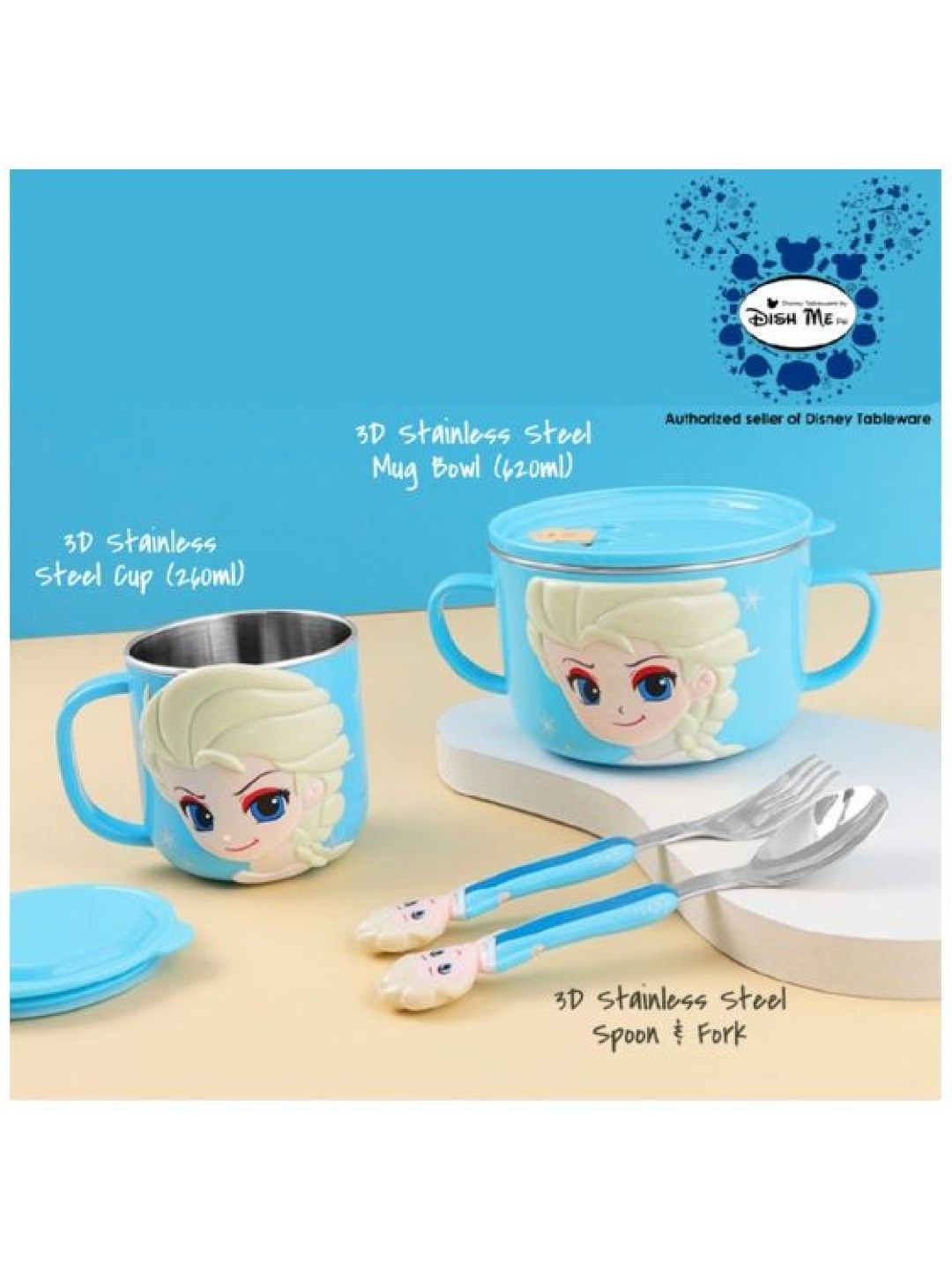 Dish Me PH Disney Elsa - 3D Stainless Mug Bowl, Cup, Spoon & Fork (4pcs Gift Set) (No Color- Image 4)