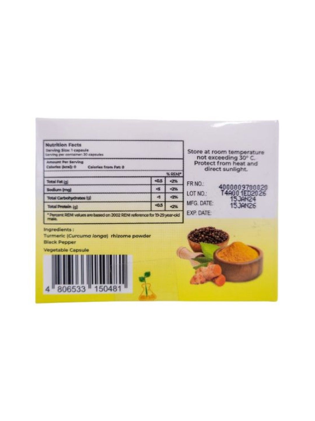 Essen Turmeric with Black Pepper 500mg Capsule 30's) (No Color- Image 3)