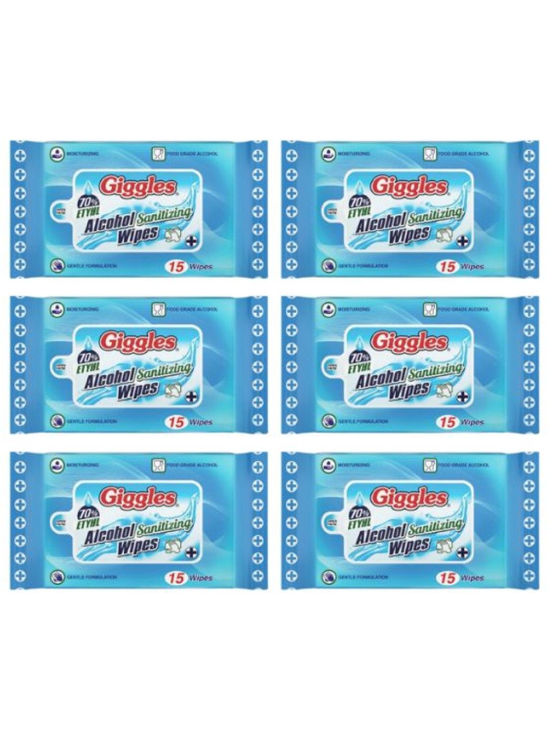Giggles 70% Ethyl Alcohol Sanitizing Wipes 15s (6 packs) (No Color- Image 1)
