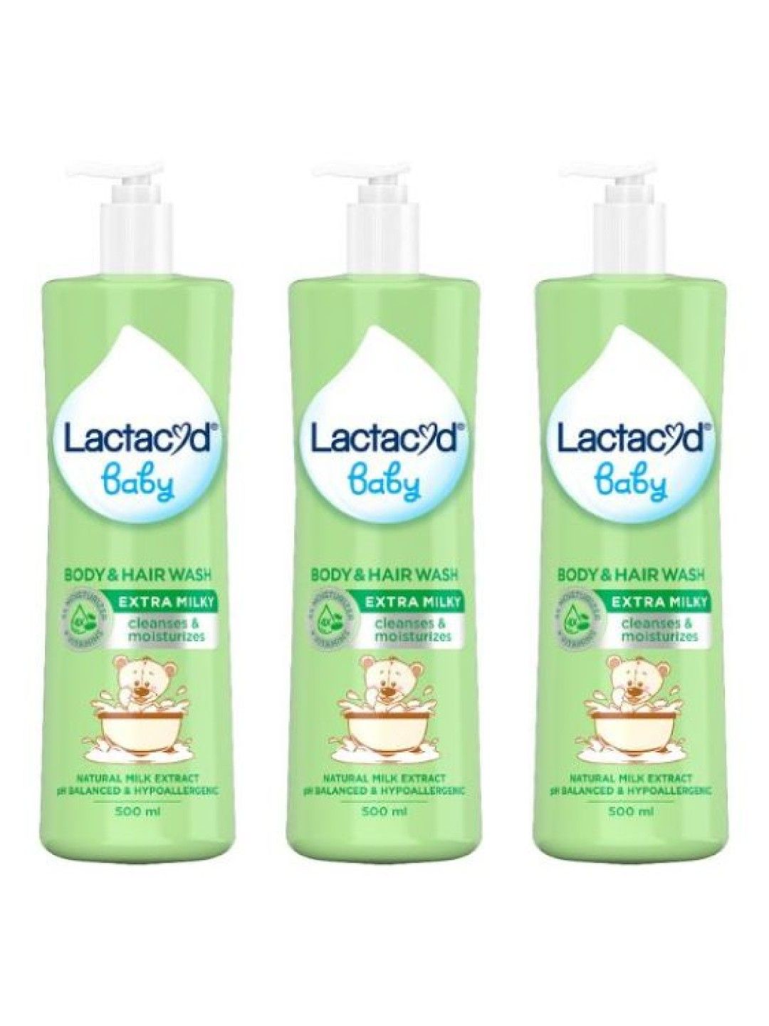 Lactacyd Baby Extra Milky 2-in-1 Body and Hair Wash (500ml) Bundle of 3 (No Color- Image 1)