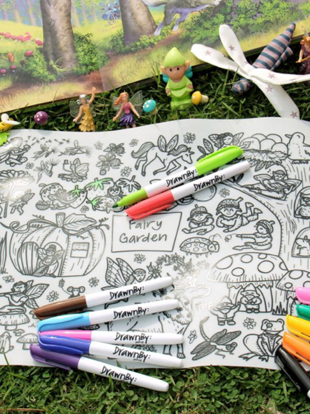 DrawnBy Fairy Garden Washable Silicone Coloring Mat with Marker Set (No Color- Image 2)