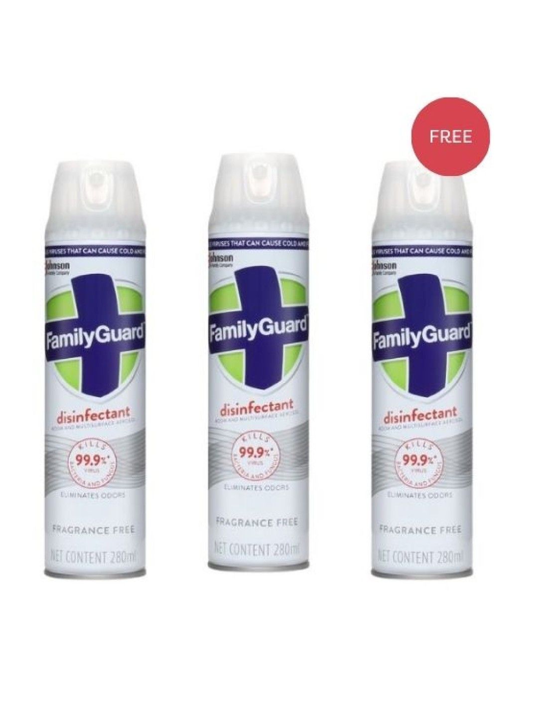 Family Guard [Buy 2 Get 1 FREE] Disinfectant Spray Aerosol Fragrance Free (280ml)