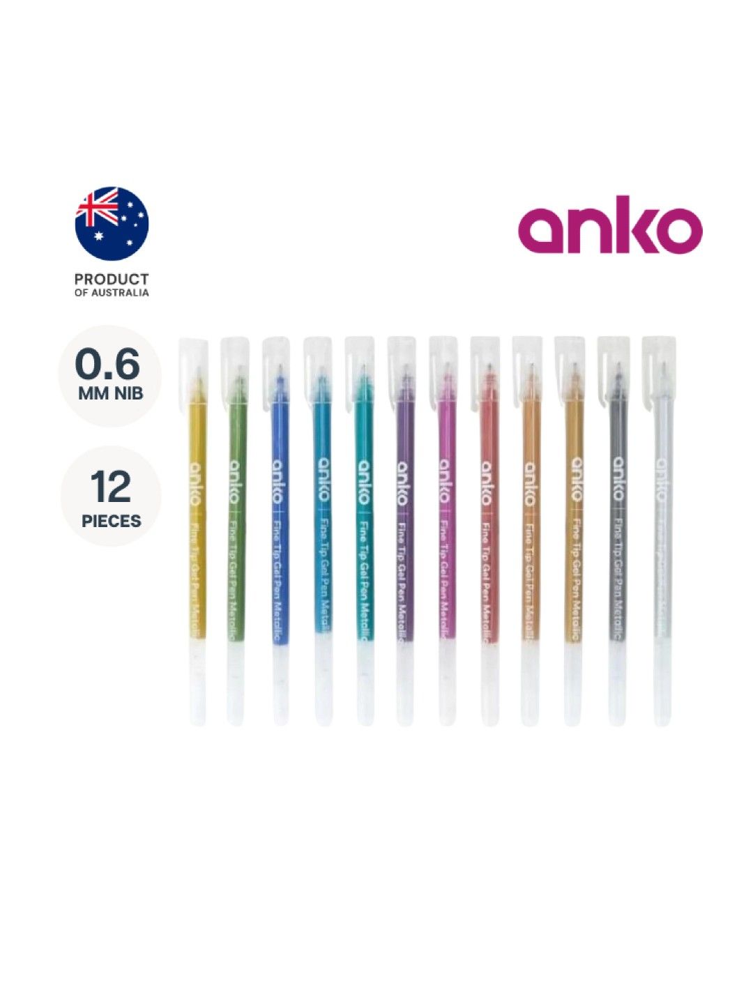 Anko Fine Tip Gel Pens Metallic Ink (12pcs) (Assorted- Image 1)