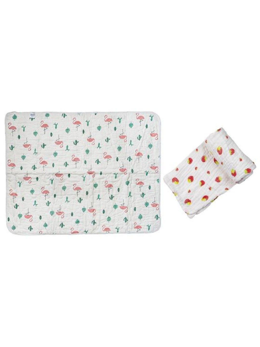 Swaddies PH [Bundle] Flamingos Original Bedmat + Multi-purpose Muslin Cloth (Strawberries) (No Color- Image 1)