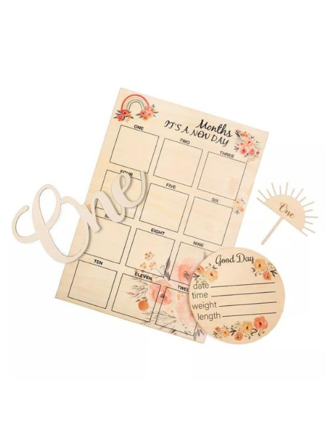 Bababoo Kids Baby Props For Newborn Monthly Wood Board Set (Floral- Image 1)