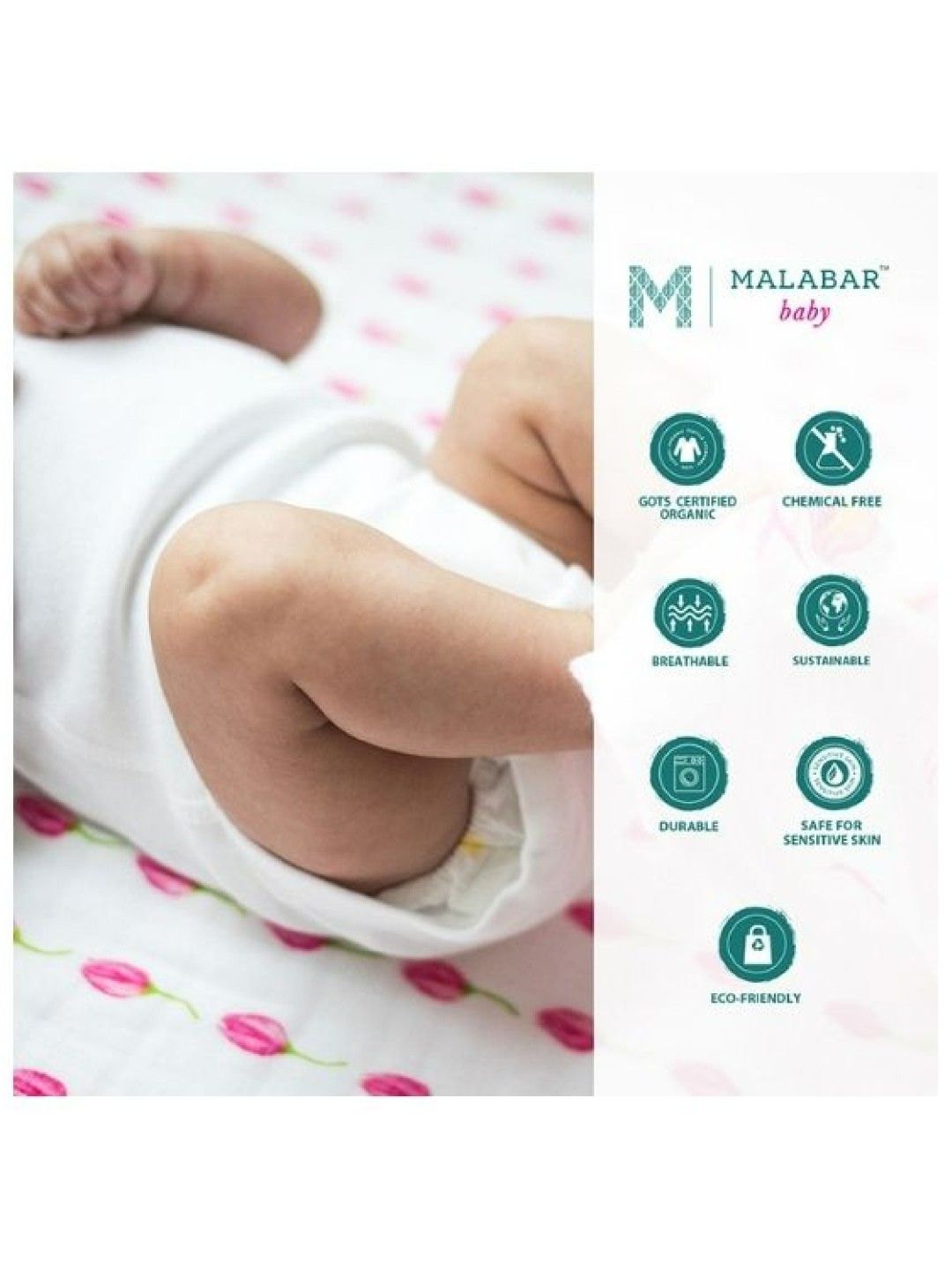 Malabar Baby Organic Muslin Single Swaddle - Flower Bud (No Color- Image 2)