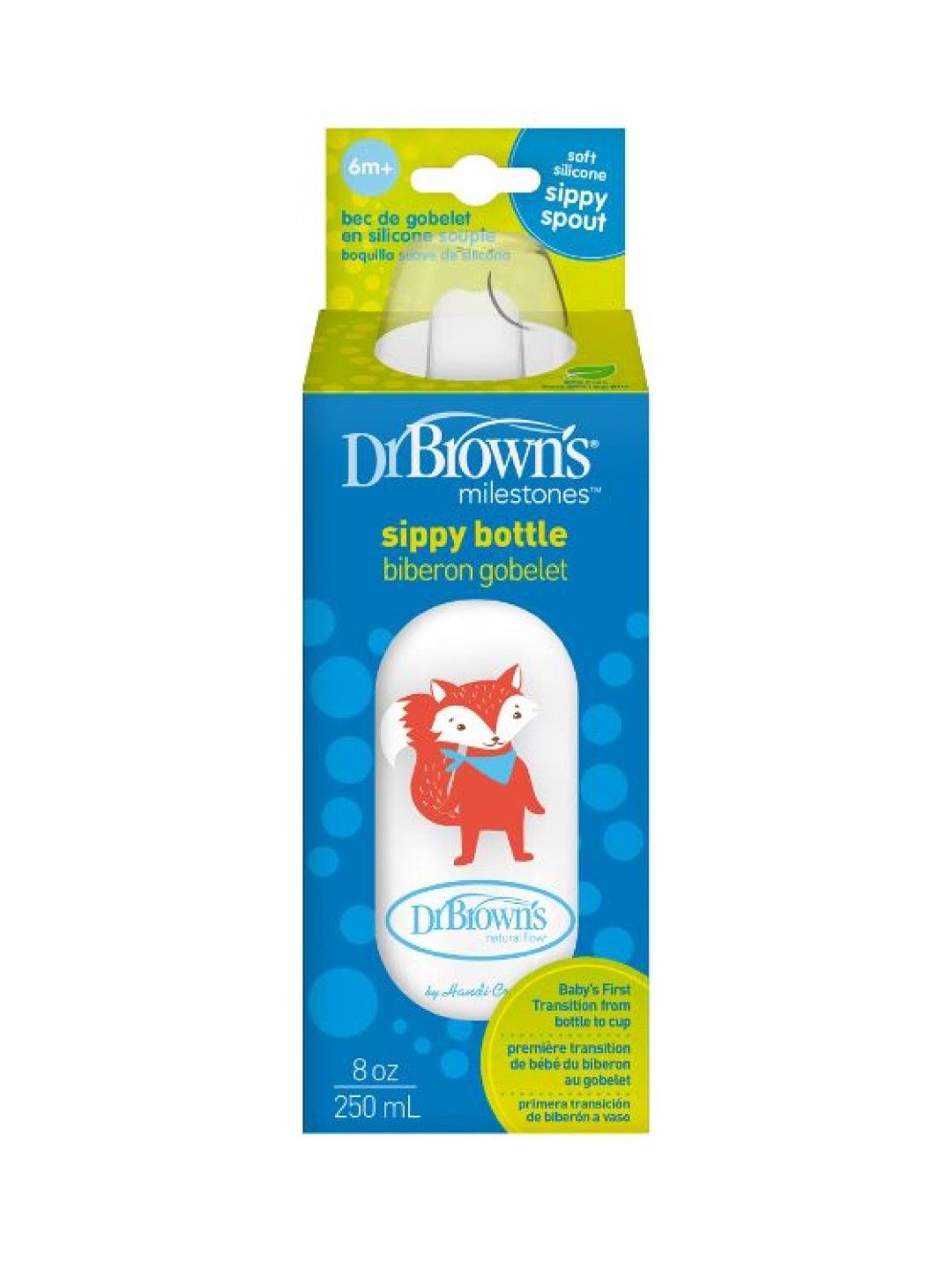 Dr. Brown's Feeding Bottle (250ml) PP Narrow-Neck Options+ Sippy Spout Bottle (1-Pack) (Fox- Image 2)