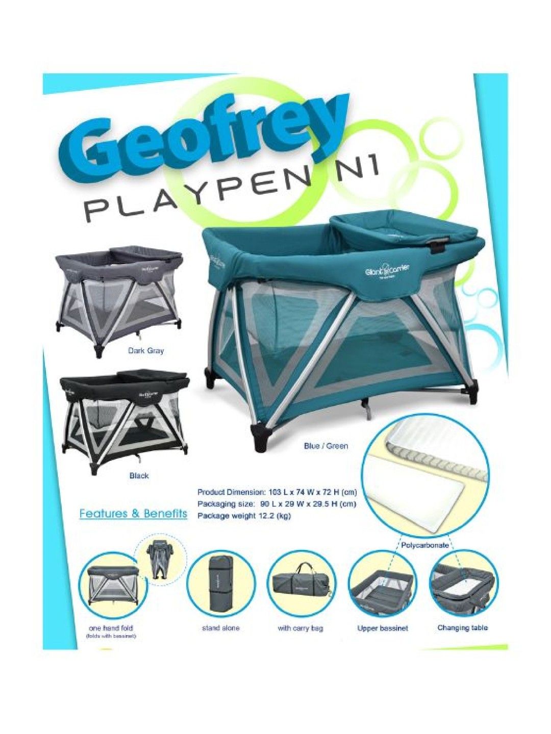 Giant Carrier Geofrey Playpen N1 (Black- Image 2)