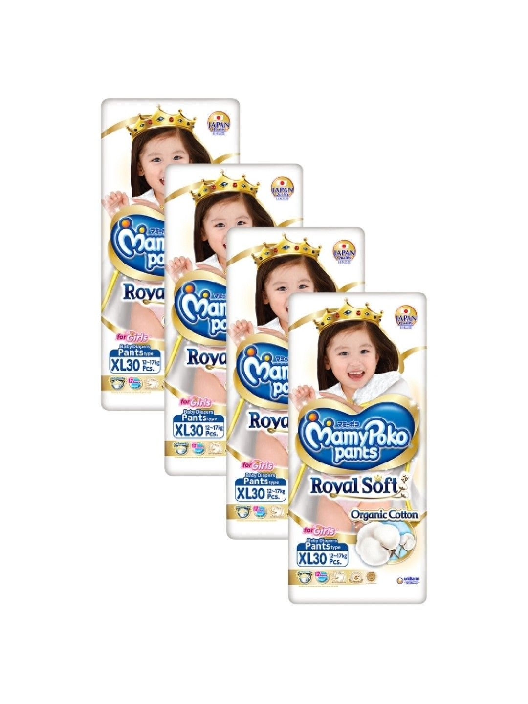 MamyPoko Royal Soft Organic Diaper Pants Girl XL 30s x 4 packs (120 pcs) (No Color- Image 1)