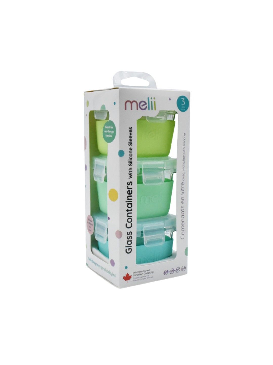Melii Baby Glass Containers with Silicone Sleeve - Mint, Blue, Lime (set of 3) (No Color- Image 2)
