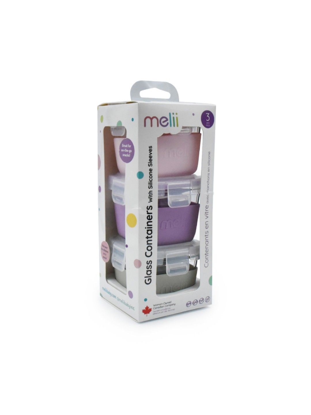 Melii Baby Glass Containers with Silicone Sleeve - Pink, Purple, Grey (set of 3) (No Color- Image 2)