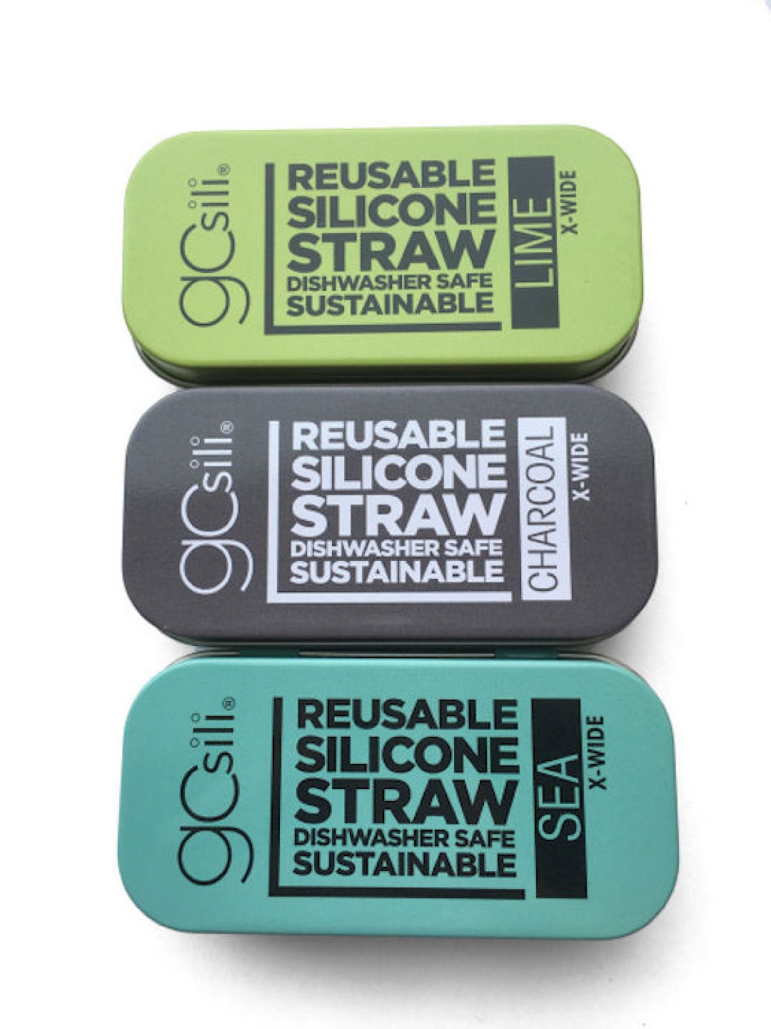 GoSili Reusable X-Wide Silicone Straw with Travel Tin Case (Lime- Image 3)