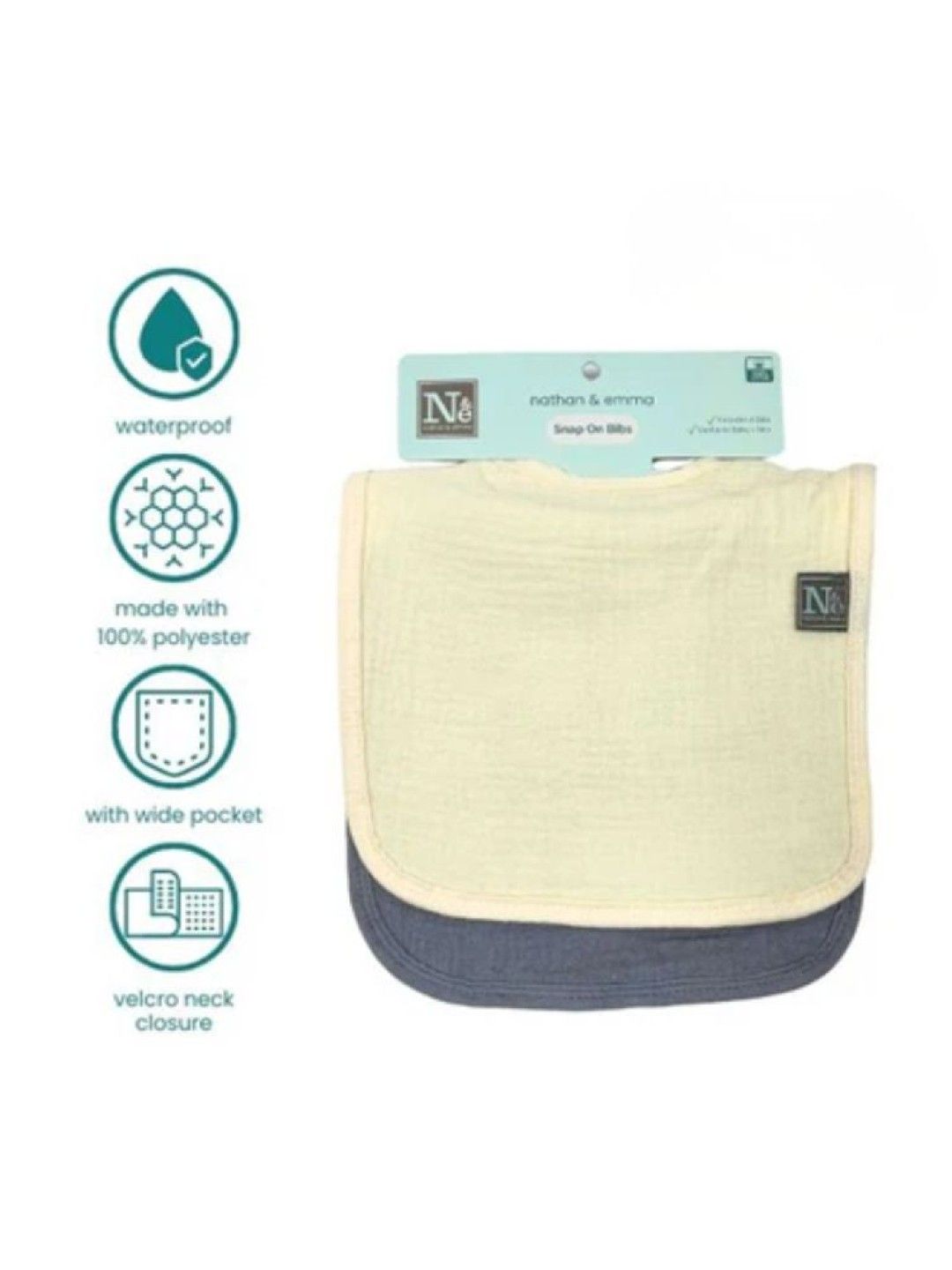 Nathan & Emma Snap on Muslin Bibs 2s (Gray and Cream White) (No Color- Image 2)