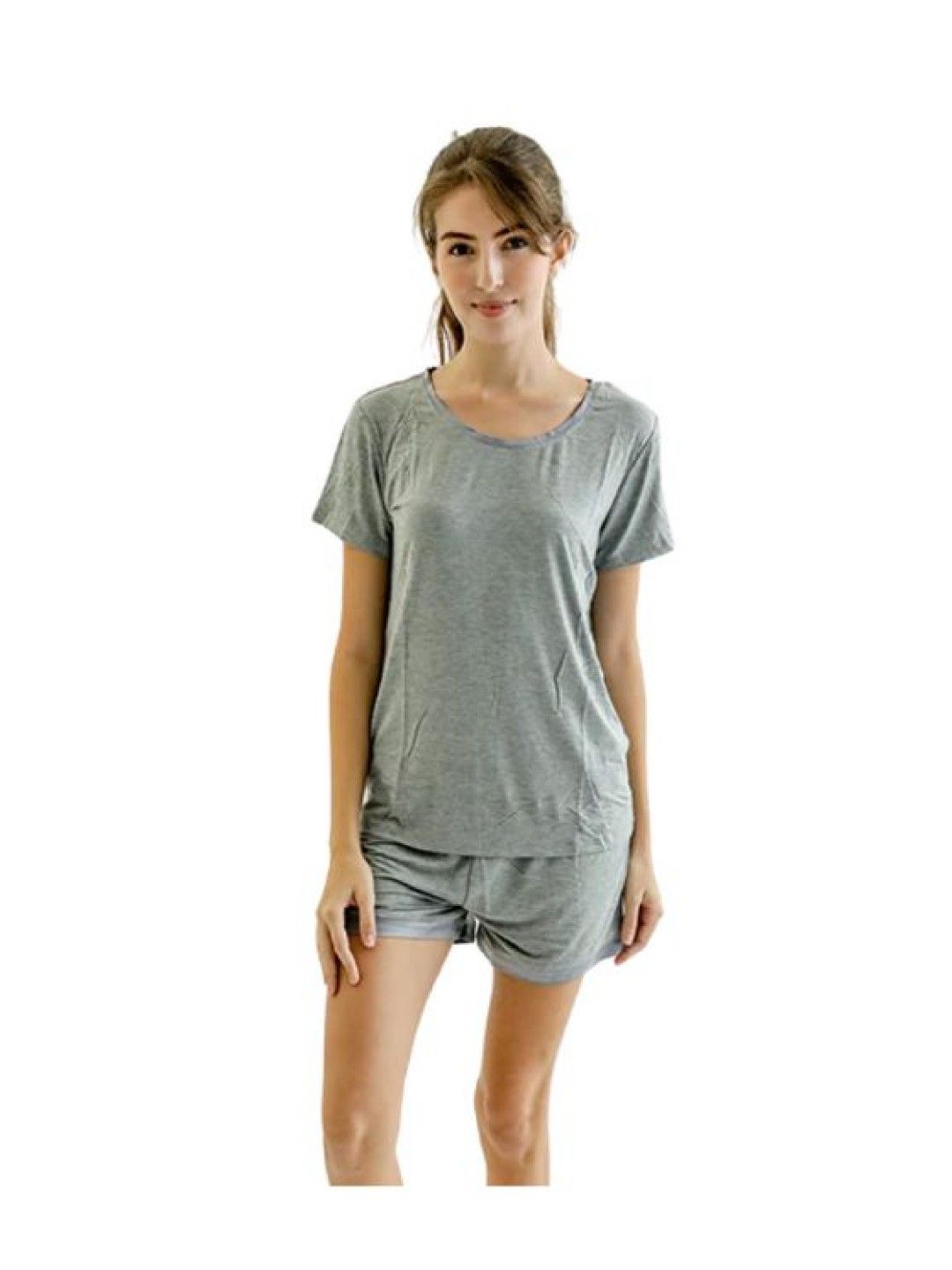 Linen & Homes Claire Classic Roundneck Sleepwear Set (T-shirt + Shorts) (Gray- Image 1)