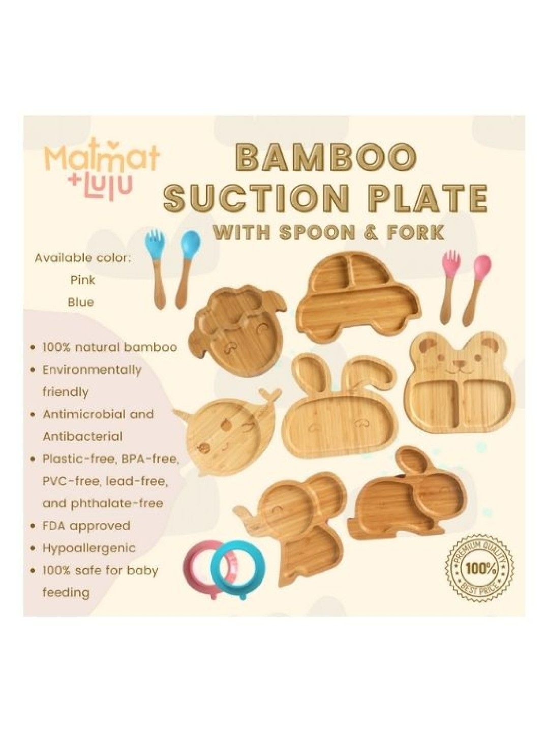 Matmat + Lulu Rabbit Premium Bamboo Plate (with Spoon and Fork) (No Color- Image 3)