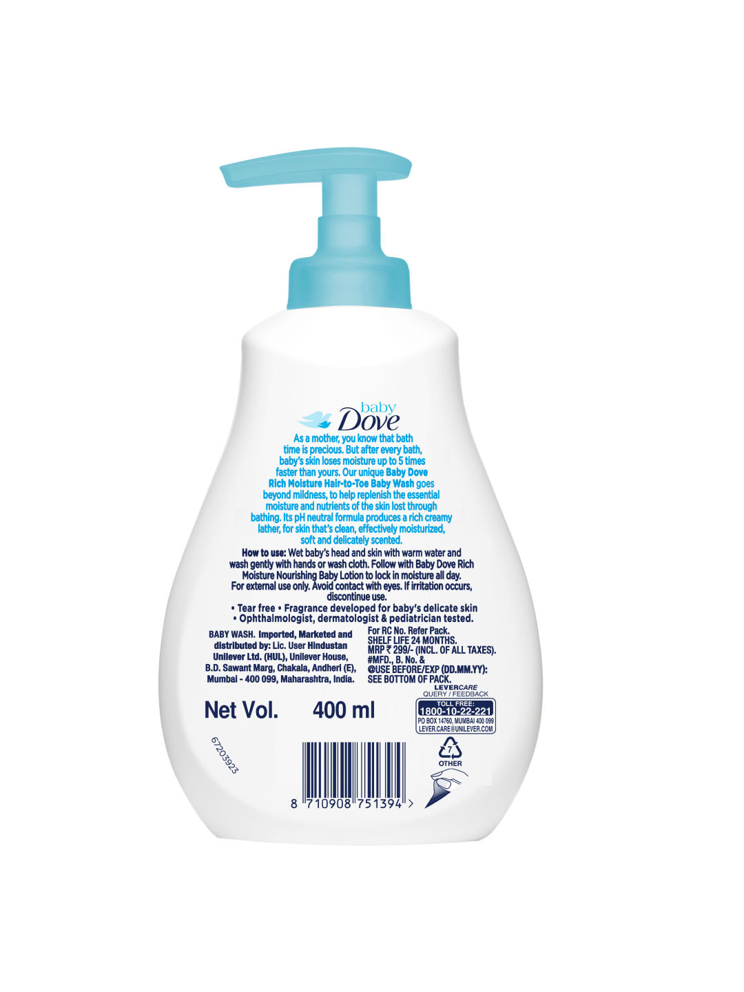 Baby Dove Hair To Toe Wash Rich Moisture (400ml) (No Color- Image 2)