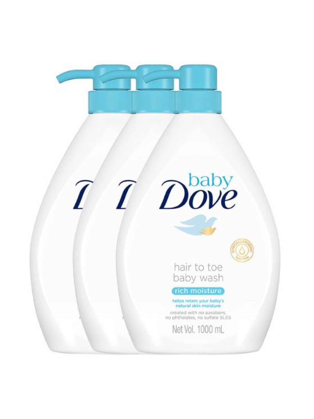 Baby Dove Hair to Toe Wash Rich Moisture 3-Pack  (1L) (No Color- Image 1)