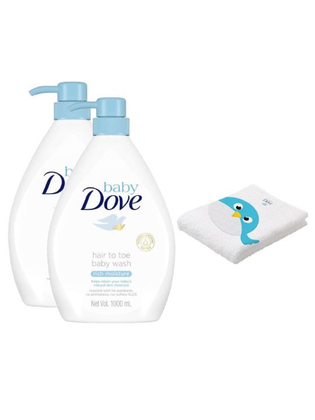 Baby Dove Hair to Toe Wash Rich Moisture 1L 2-pack with FREE Baby Dove Towel (No Color- Image 1)