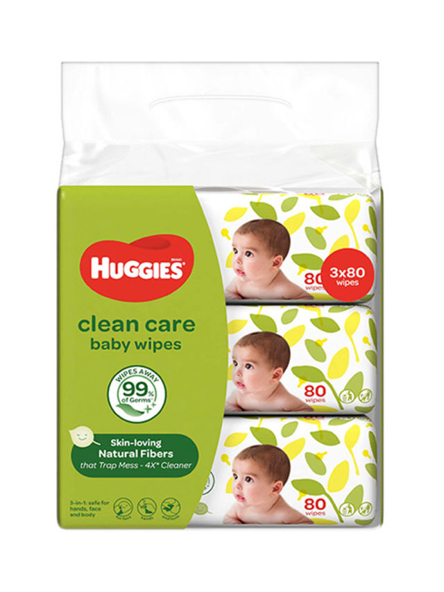 Huggies Clean Care Baby Wipes 80s Bundle of 3