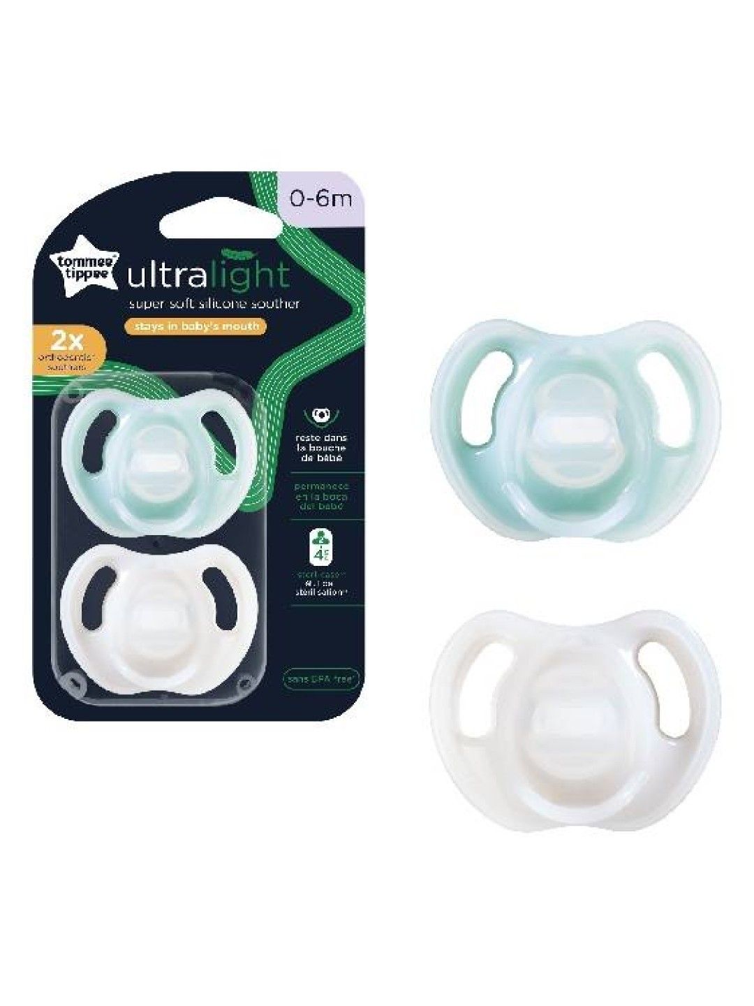 Tommee Tippee Ultralight Soft Silicone Soother 0-6m (2 pack)