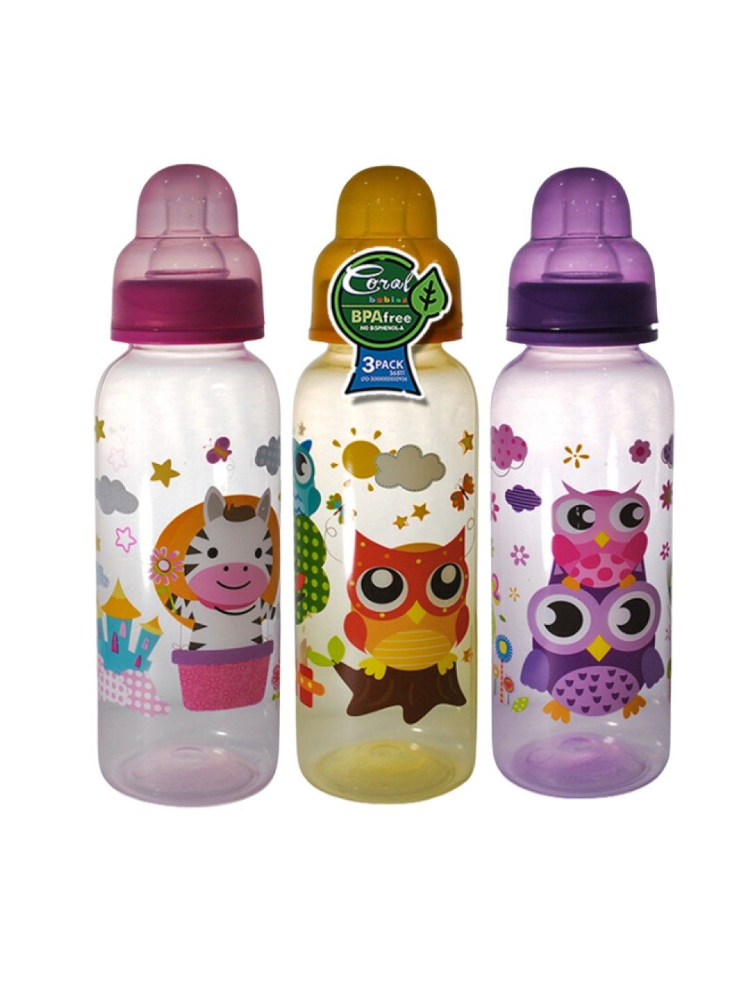 Coral Babies Tinted Feeding Bottle Set of 3 (9oz)