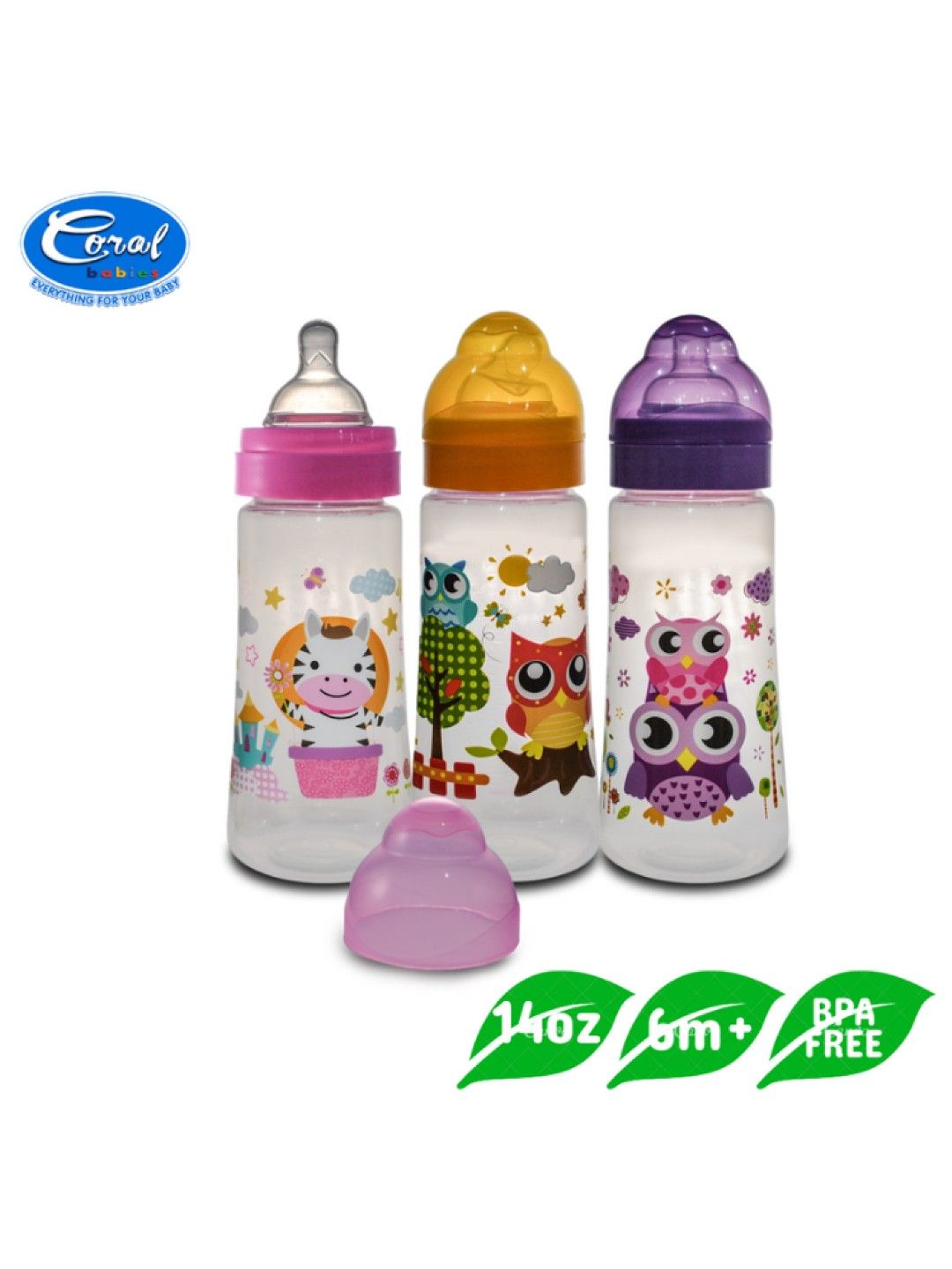 Coral Babies Tinted Feeding Bottle Set of 3 (9oz) (No Color- Image 2)