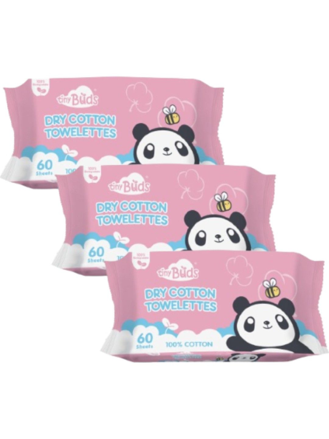 Tiny Buds Baby Dry Cotton Towelettes (60 Pulls) (Bundle of 3)
