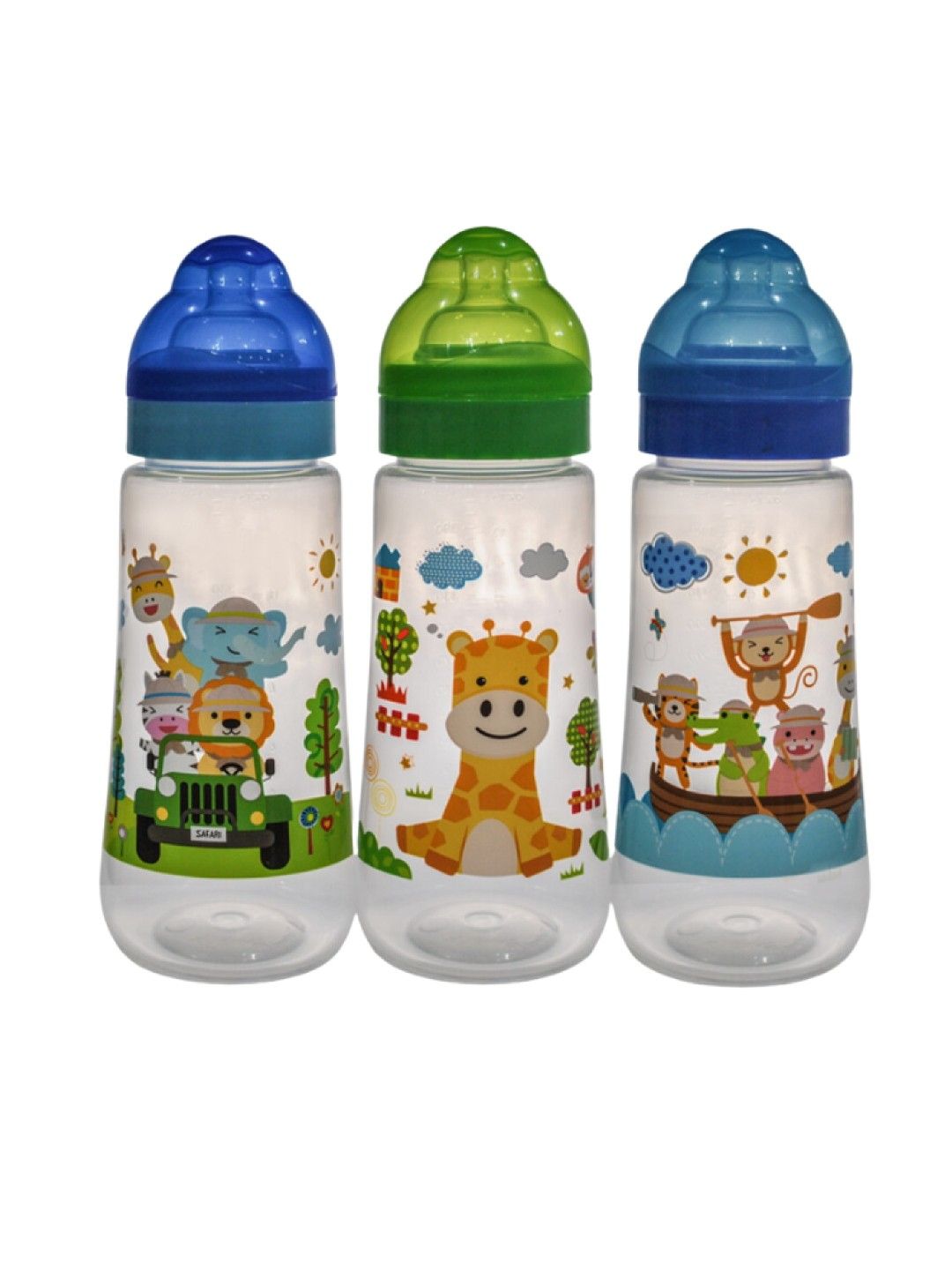 Coral Babies Wide Neck Clear Feeding Bottles (14oz) (Blue- Image 1)