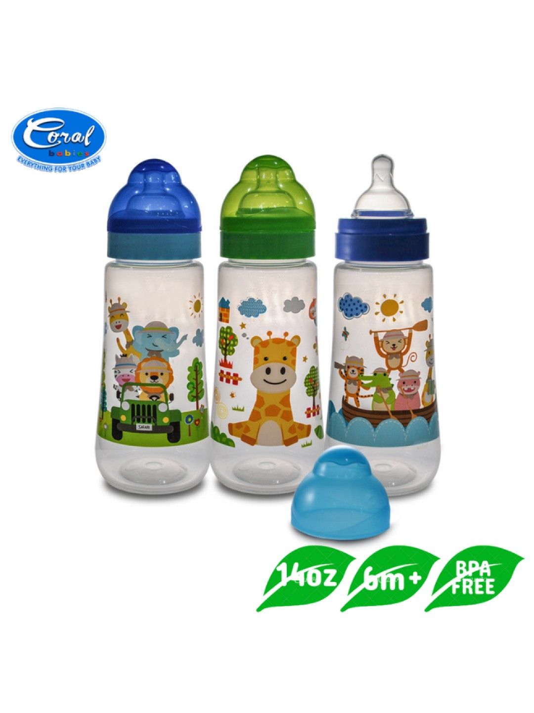 Coral Babies Wide Neck Clear Feeding Bottles (14oz) (Blue- Image 2)