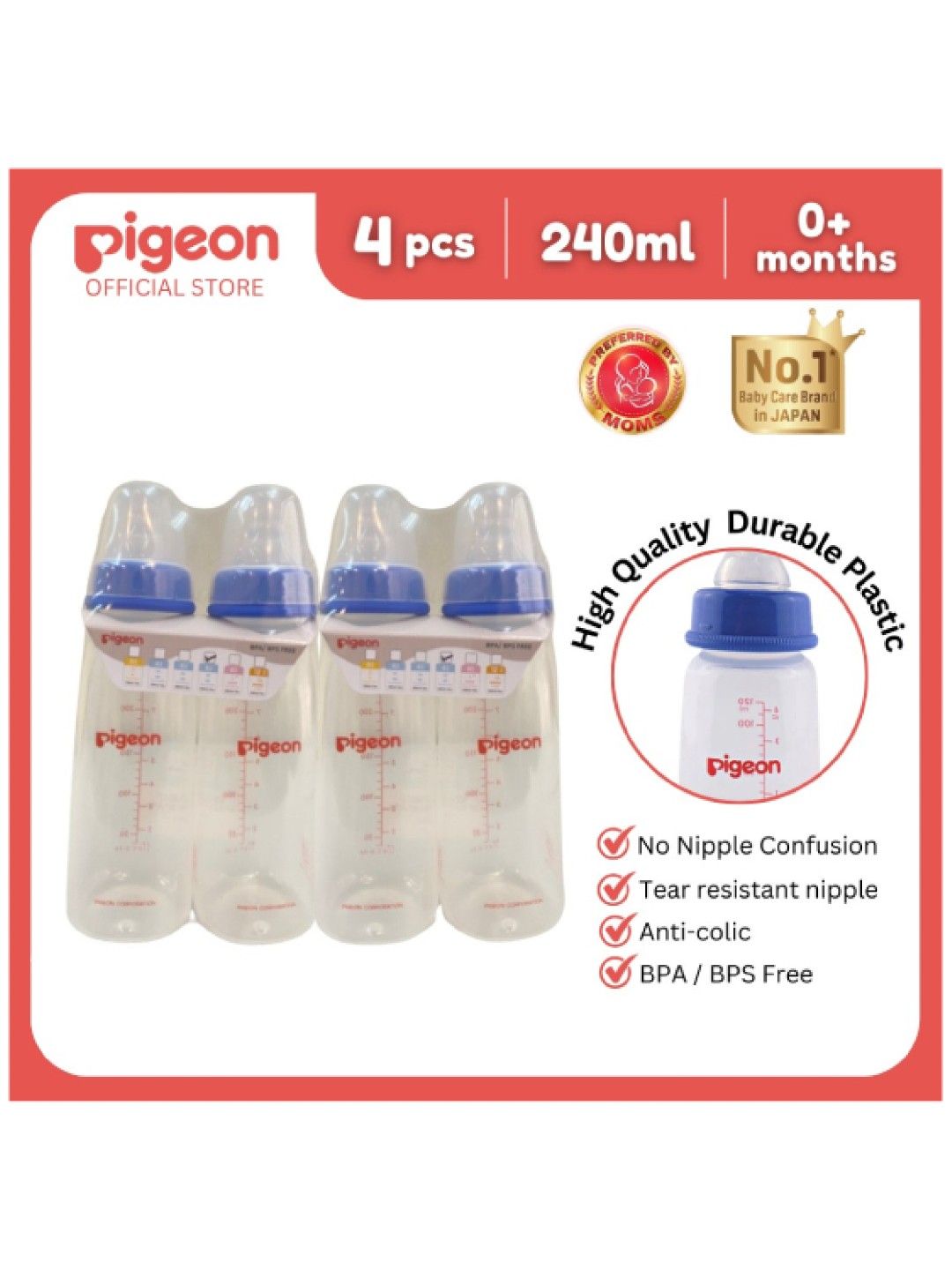 Pigeon RPP Blue Bottle Medium 4-Pack (240ml) (No Color- Image 2)