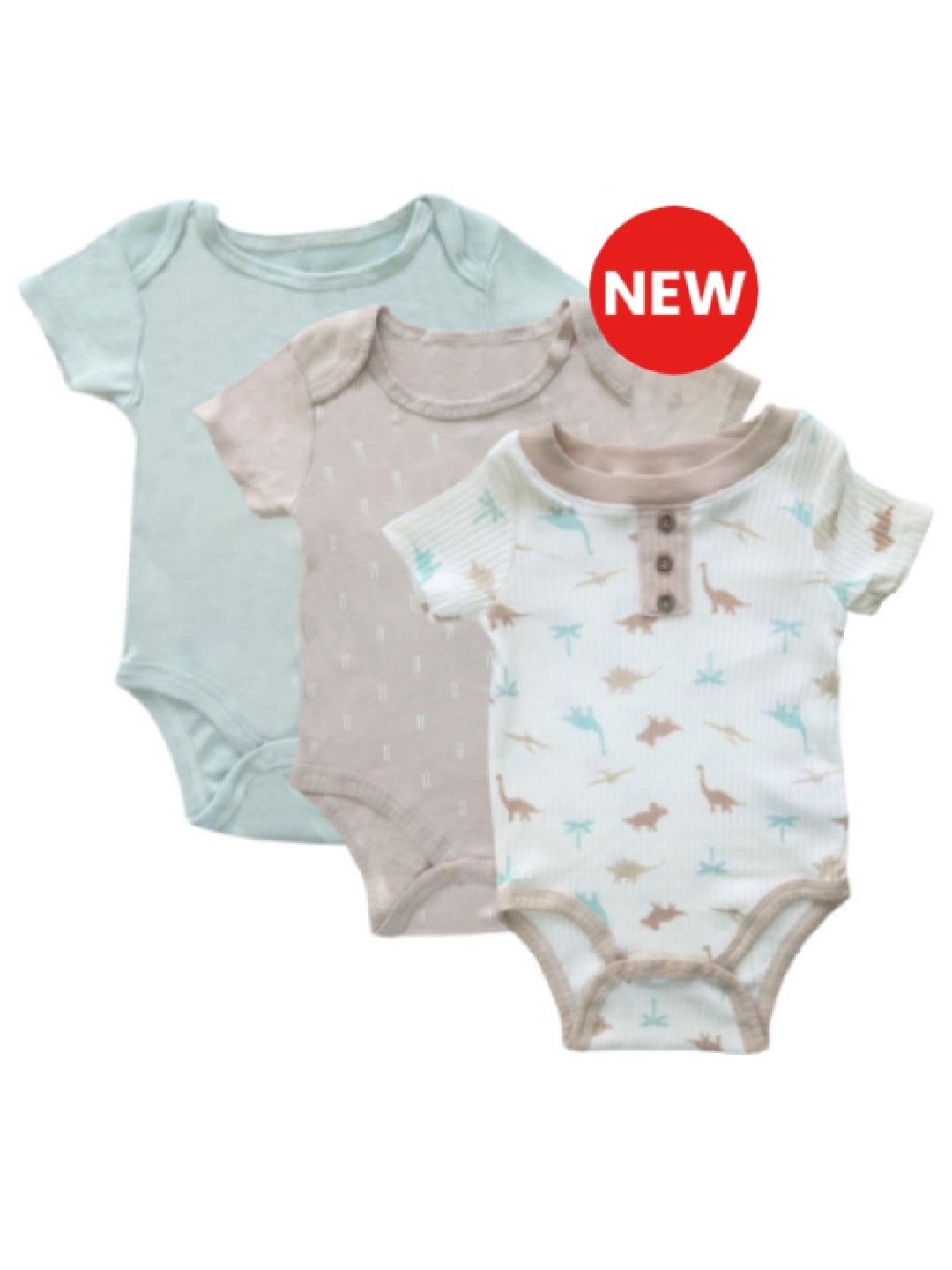 Cottonkind Dinosaur Short Sleeves Onesies Set of 3 (No Color- Image 1)