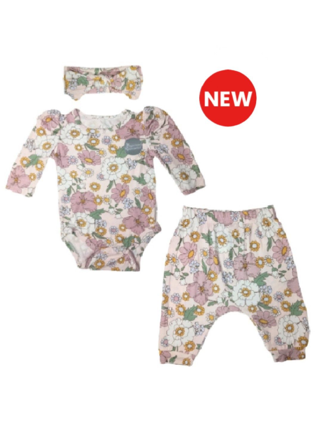 Cottonkind Floral Long Sleeves Onesies Set of 3 (No Color- Image 1)