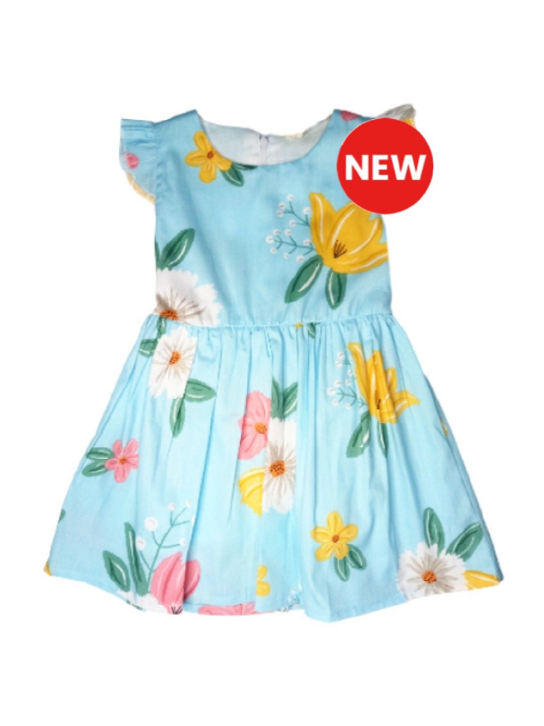 Cottonkind Flutter Sleeves Floral Dress (Blue- Image 1)