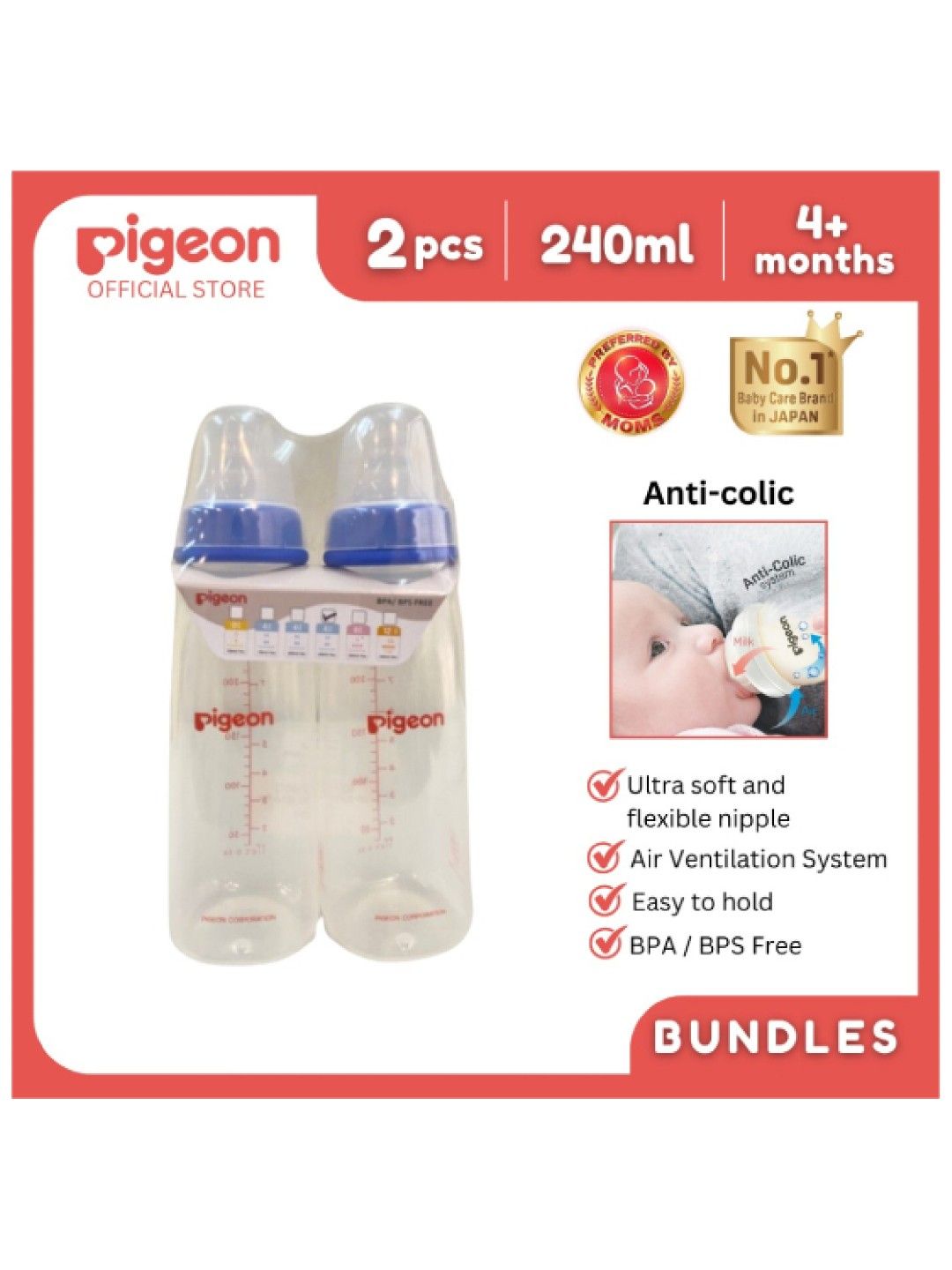 Pigeon RPP Blue Bottle Twin Pack 240ml (M) (No Color- Image 2)