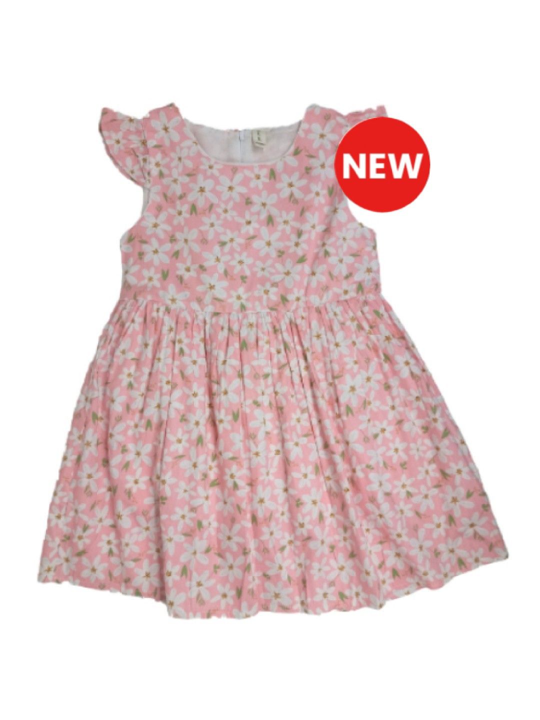 Cottonkind Flutter Sleeves Daisy Dress (Pink- Image 1)