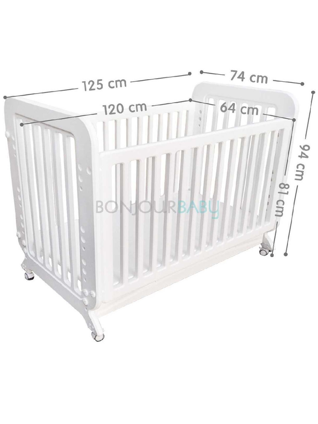 Bonjour Baby Multi-level Convertible Crib (White- Image 2)