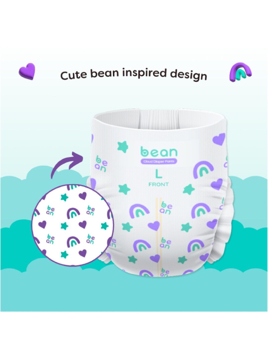 bean Cloud Diapers Pants Large (30s) + Powder Scent Wipes (100 sheets) (No Color- Image 2)