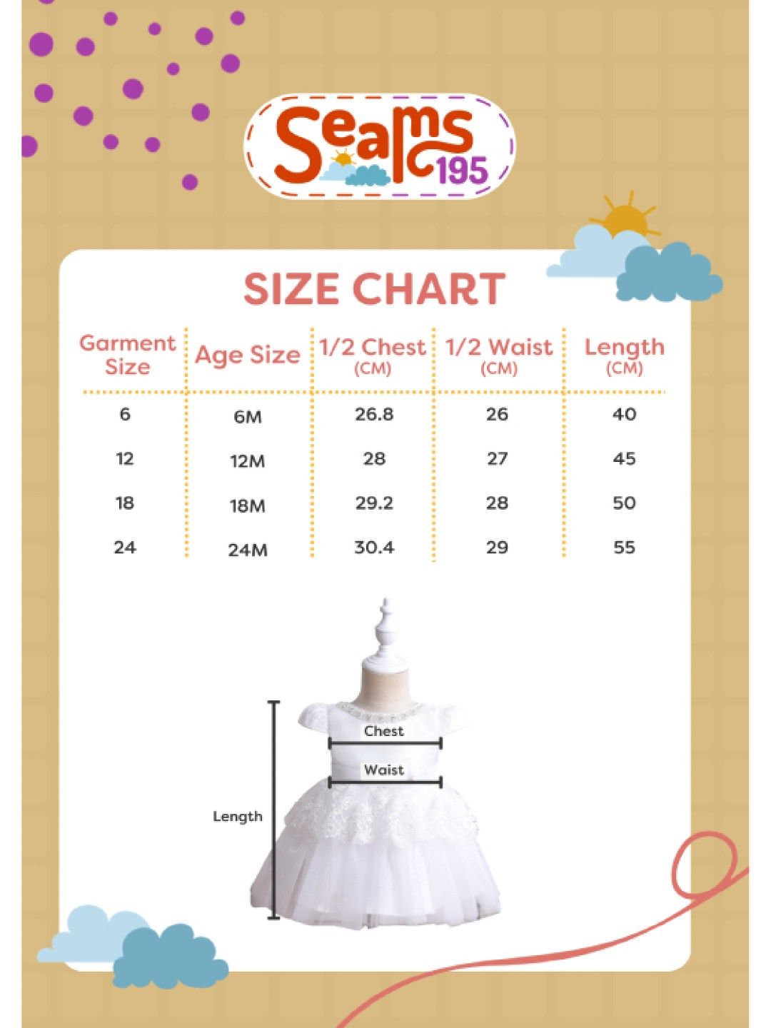 Seams 195 Faith One Piece Baptismal Dress (White- Image 4)