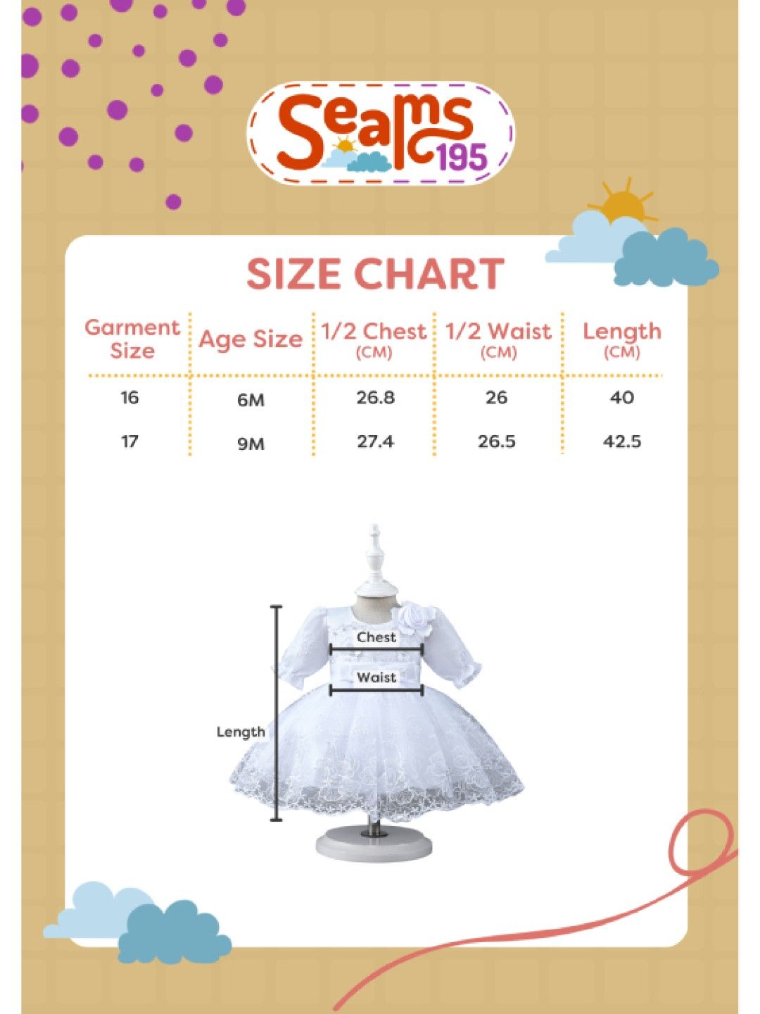 Seams 195 Eve One Piece Baptismal Dress (White- Image 3)