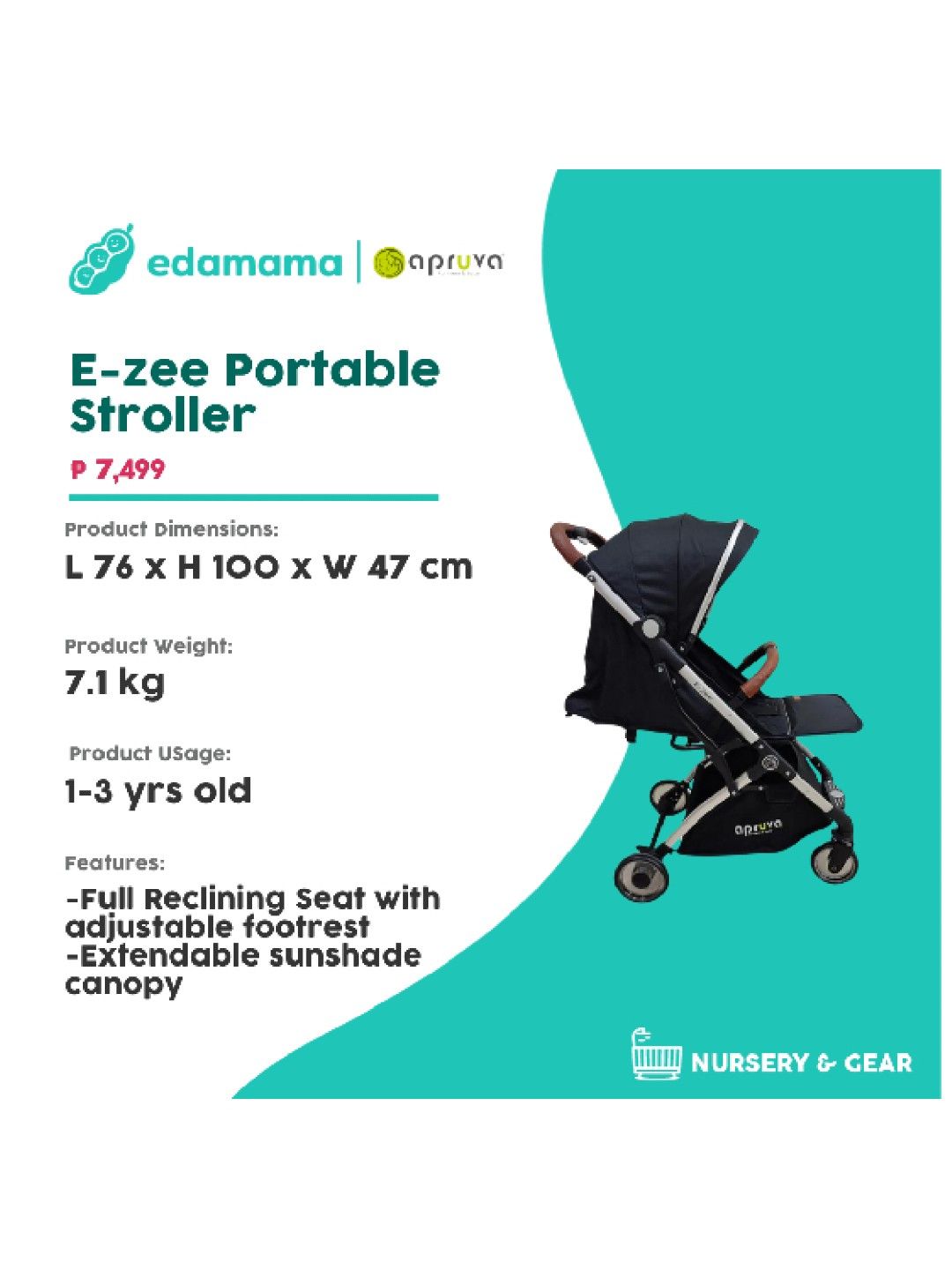 Apruva E-zee Portable Stroller (Black- Image 2)