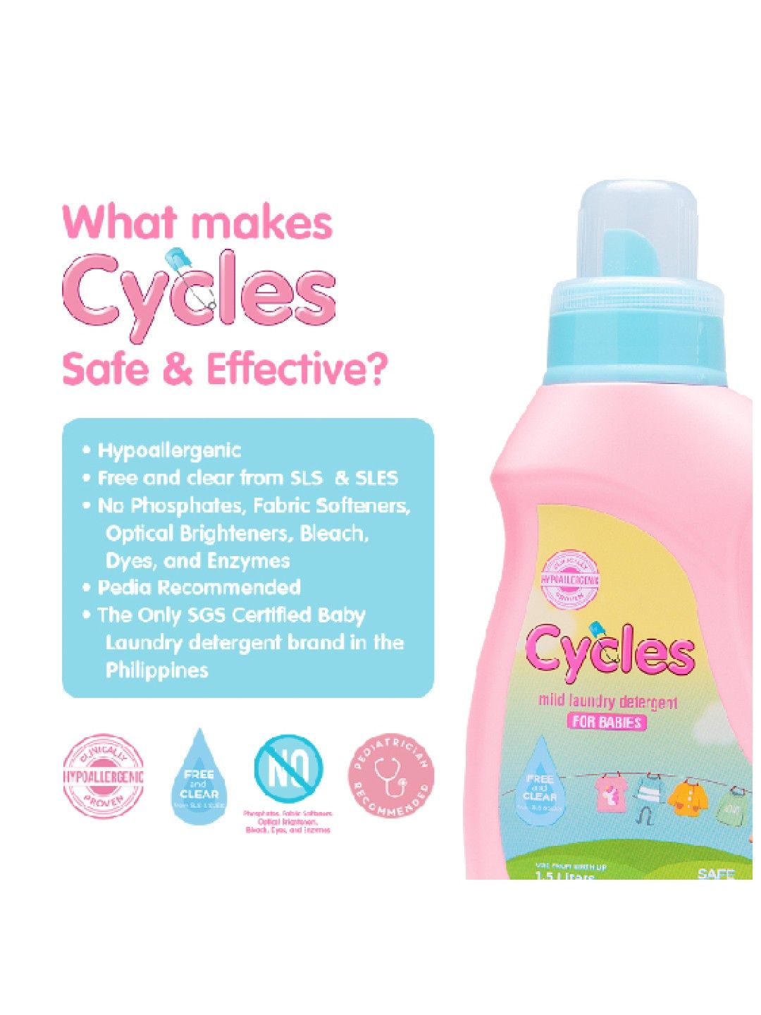 Cycles Mild Laundry Detergent Liquid 1.5L (No Color- Image 4)