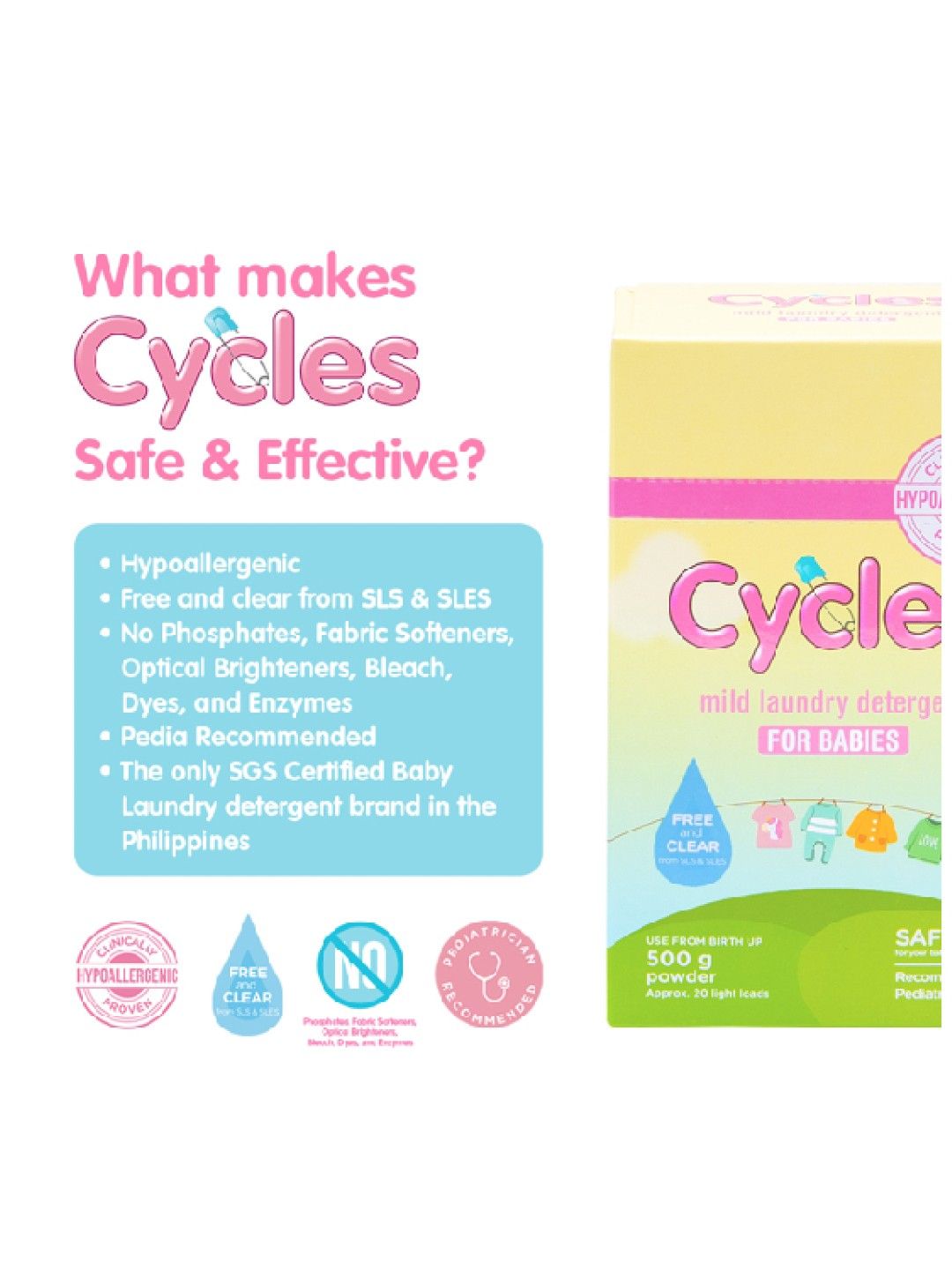 Cycles Mild Laundry Detergent Powder 500g (No Color- Image 3)