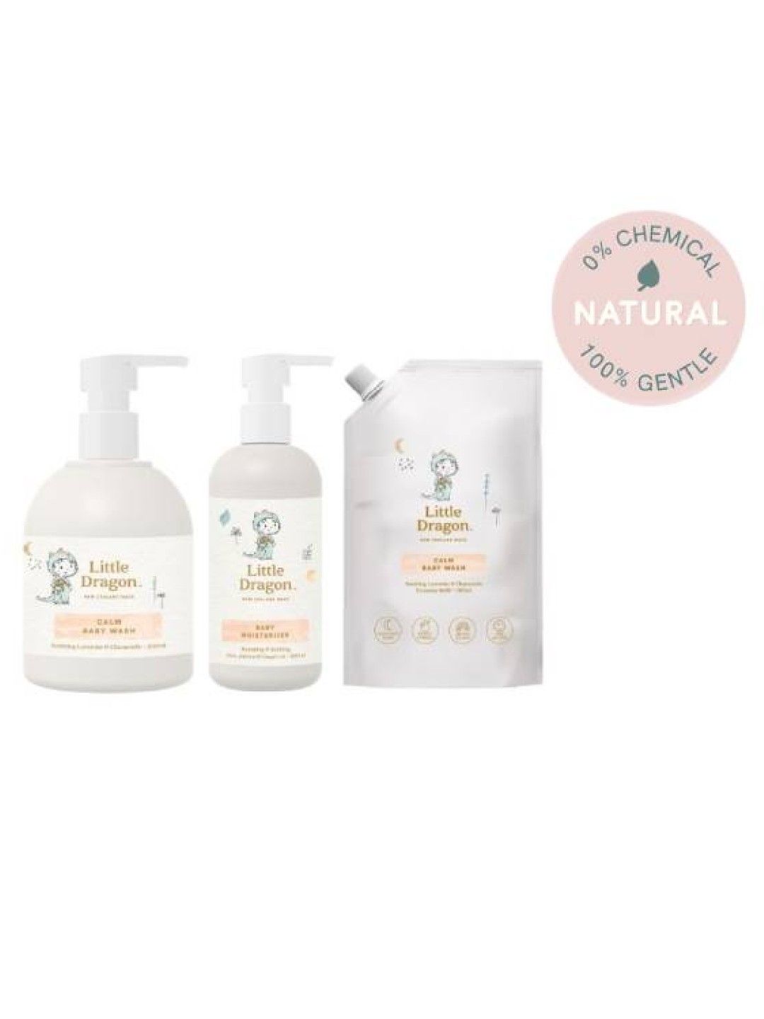 Little Dragon Calm Baby Wash Bottle (250ml), Refill Pack (500ml) and Baby Moisturiser (250ml)