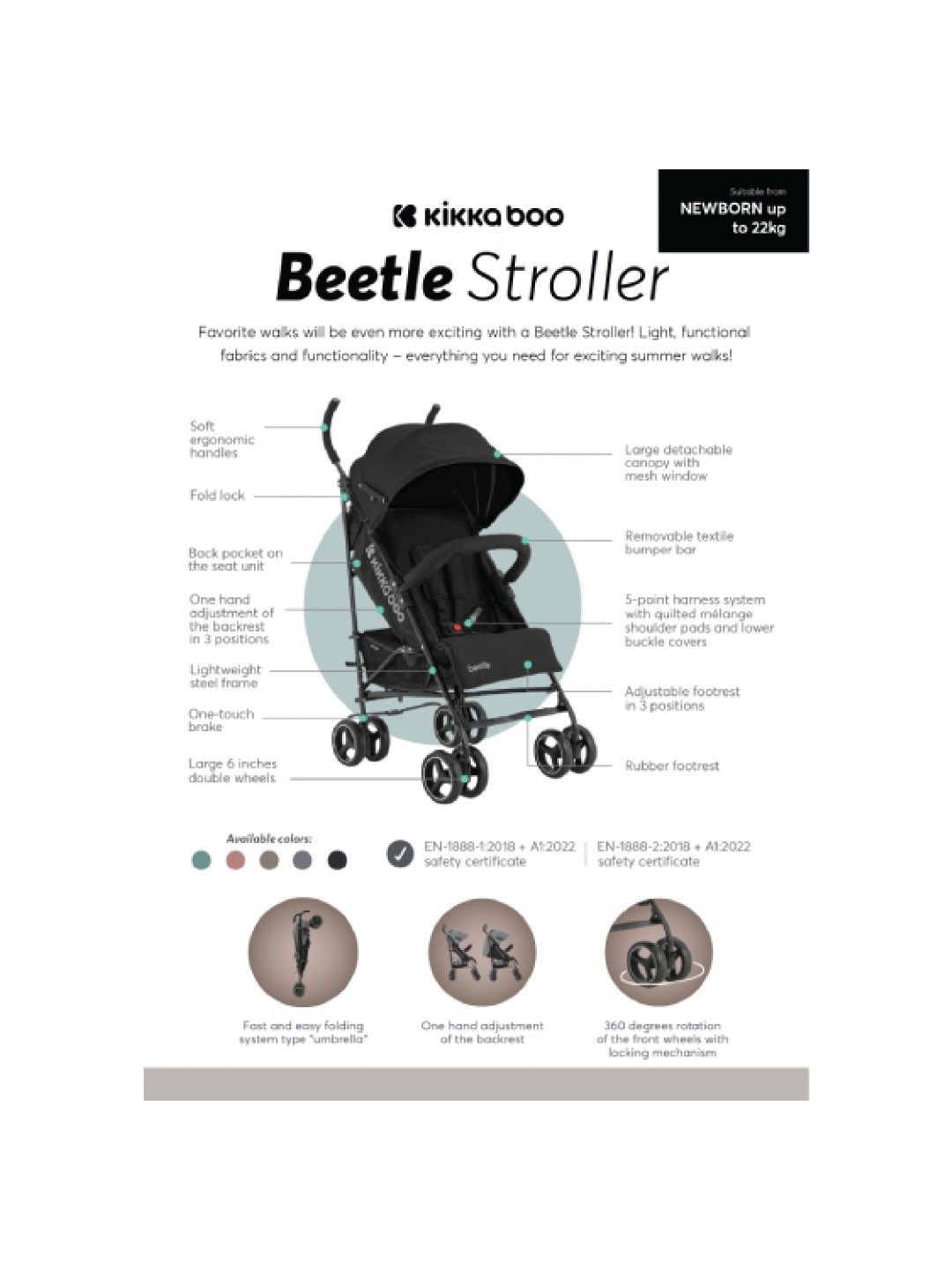 KikkaBoo Stroller Beetle (Beige- Image 4)