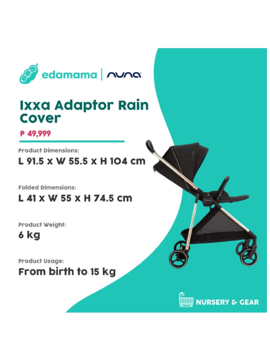 Nuna Ixxa Stroller with Adaptor & Rain Cover (Riveted- Image 2)