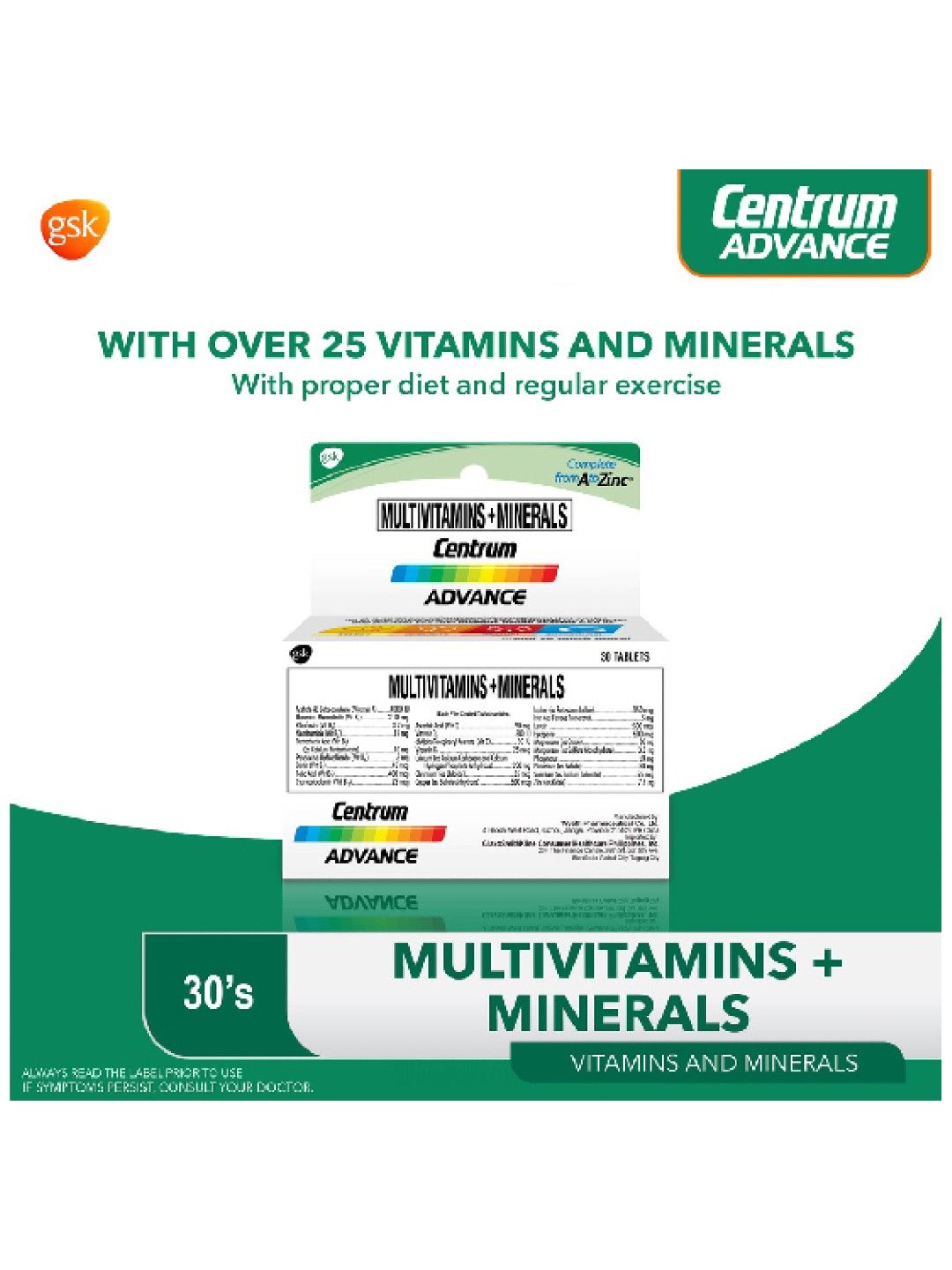 Centrum Advance Multivitamins + Minerals Bottle (30s) (No Color- Image 2)