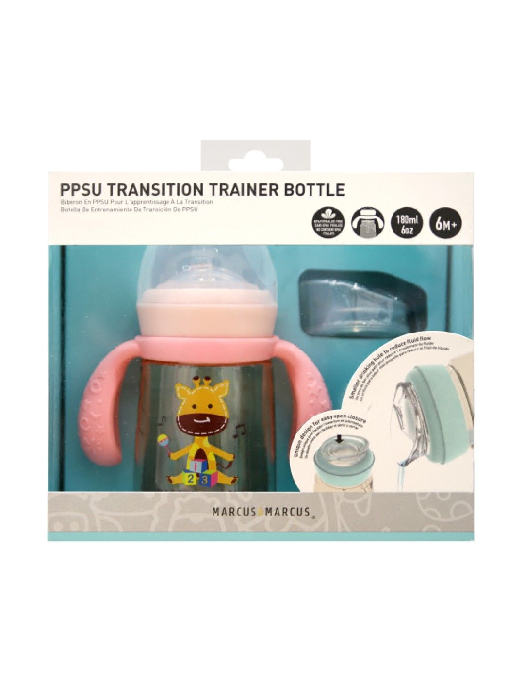 Marcus & Marcus PPSU Transition Straw Trainer Bottle Set (180ml) (Pink- Image 2)